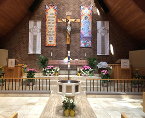 Ad Crucem Easter Banner Set - Risen Christ Stained Glass Effect