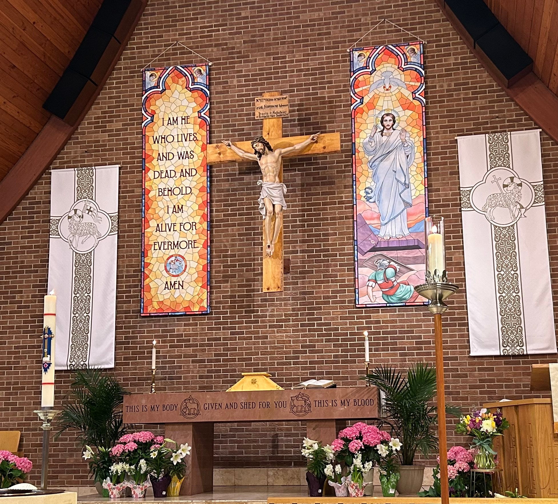 Ad Crucem Easter Banner Set - Risen Christ Stained Glass Effect
