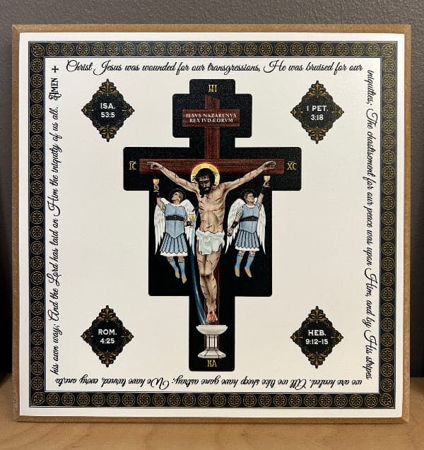 Ad Crucem Crucifix Icon Square on Wood