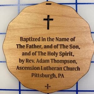 Ad Crucem Wood Laser Cut Baptism Ornament