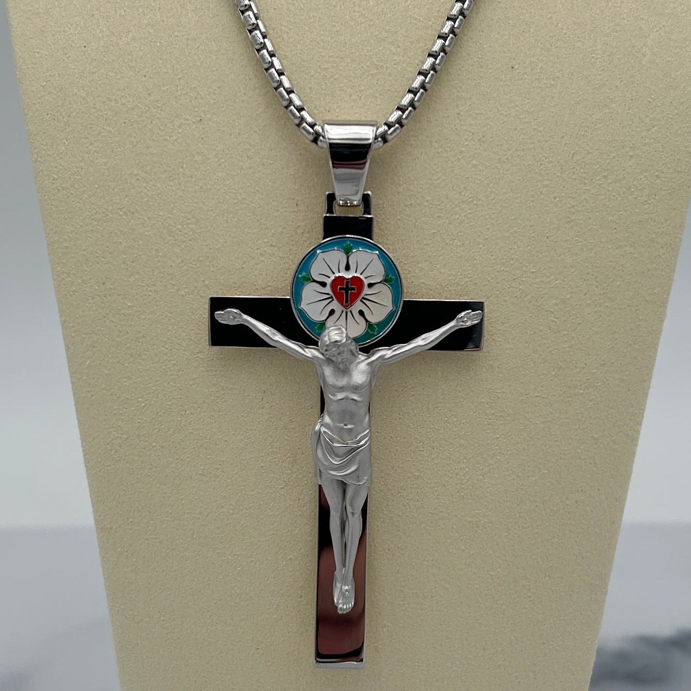 Ad Crucem Sterling Silver Luther Rose Crucifix