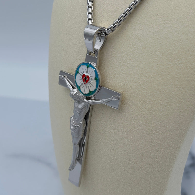 Ad Crucem Sterling Silver Luther Rose Crucifix