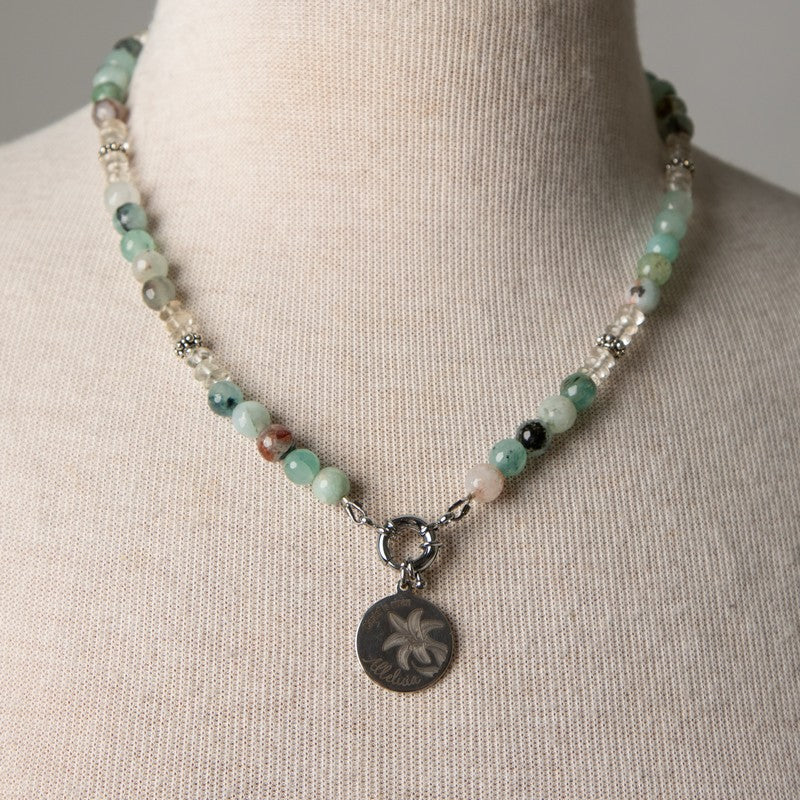 Jennifer's Aquamarine and Agate Alleluia Lily Necklace