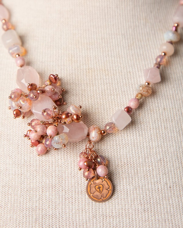 Jennifer's Asymmetrical Quartz and Copper Luther's Rose Necklace