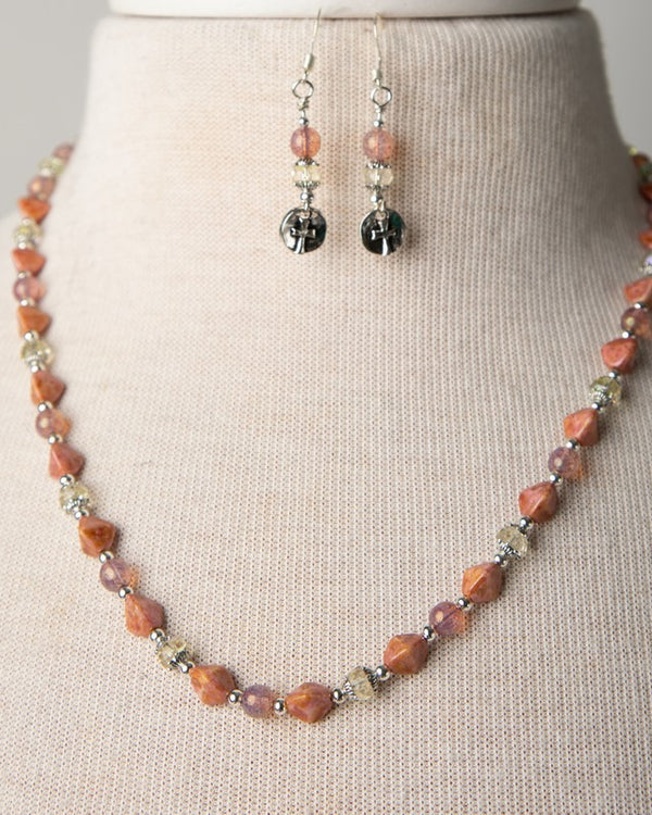 Jennifer’s Czech Glass Cross Earring and Necklace Set