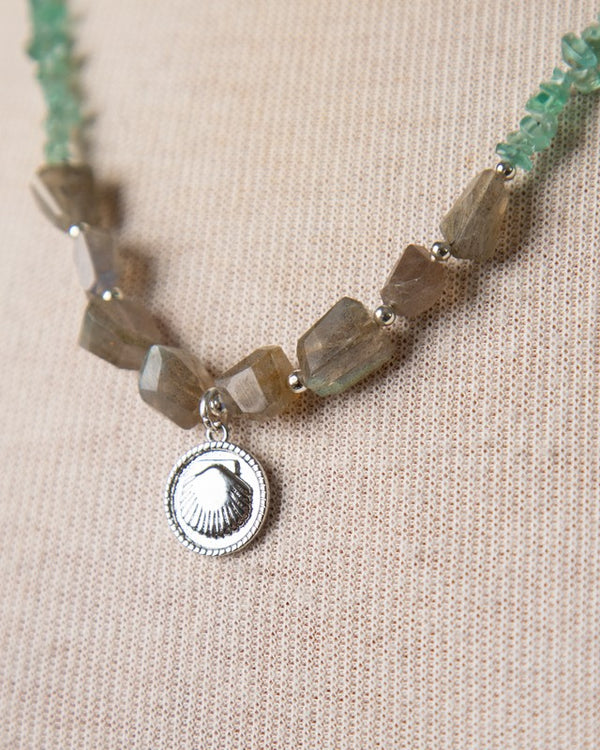 Jennifer's Labradorite and Apatite Shell Necklace and Earring Set