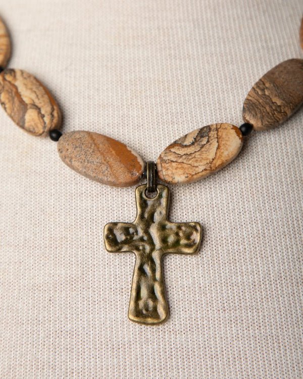 Jennifer’s Picture Jasper Bronze Cross Necklace and Earring Set