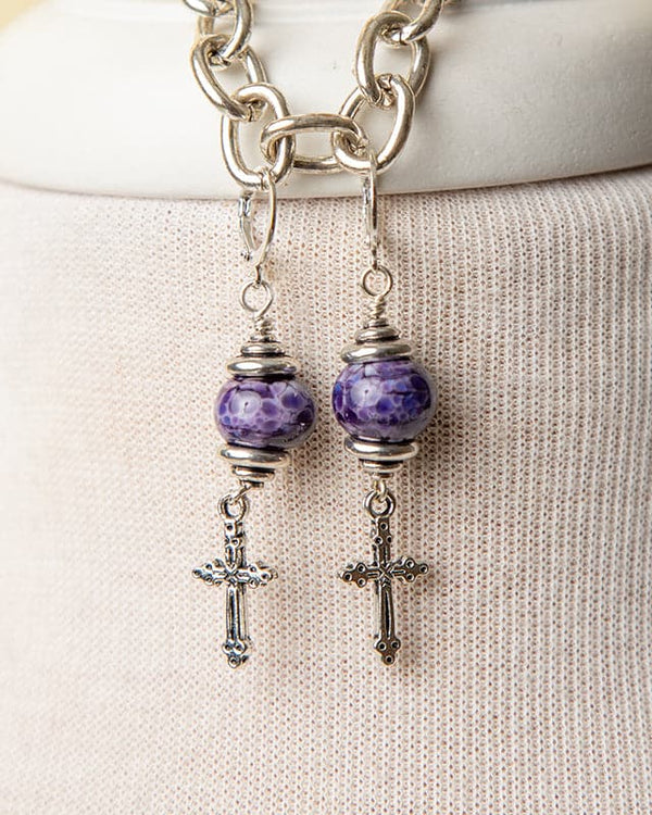 Jennifer's Handmade Lampwork Glass beaded Cross Earrings
