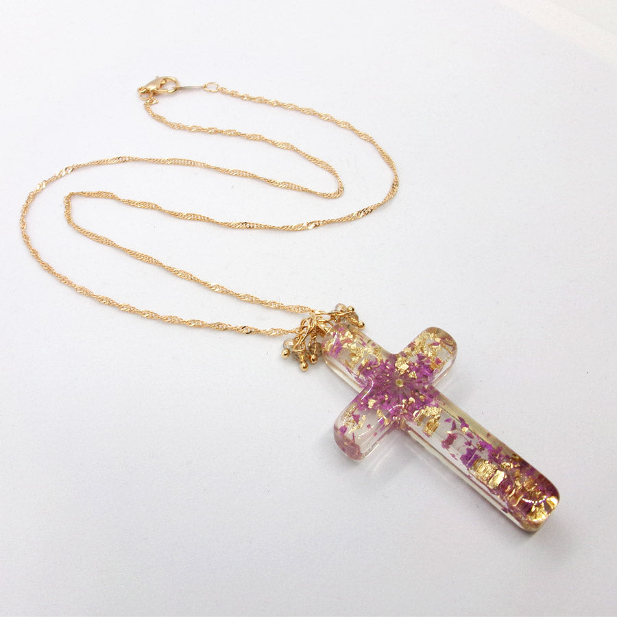 Kelly's Floral Resin Cross Necklace