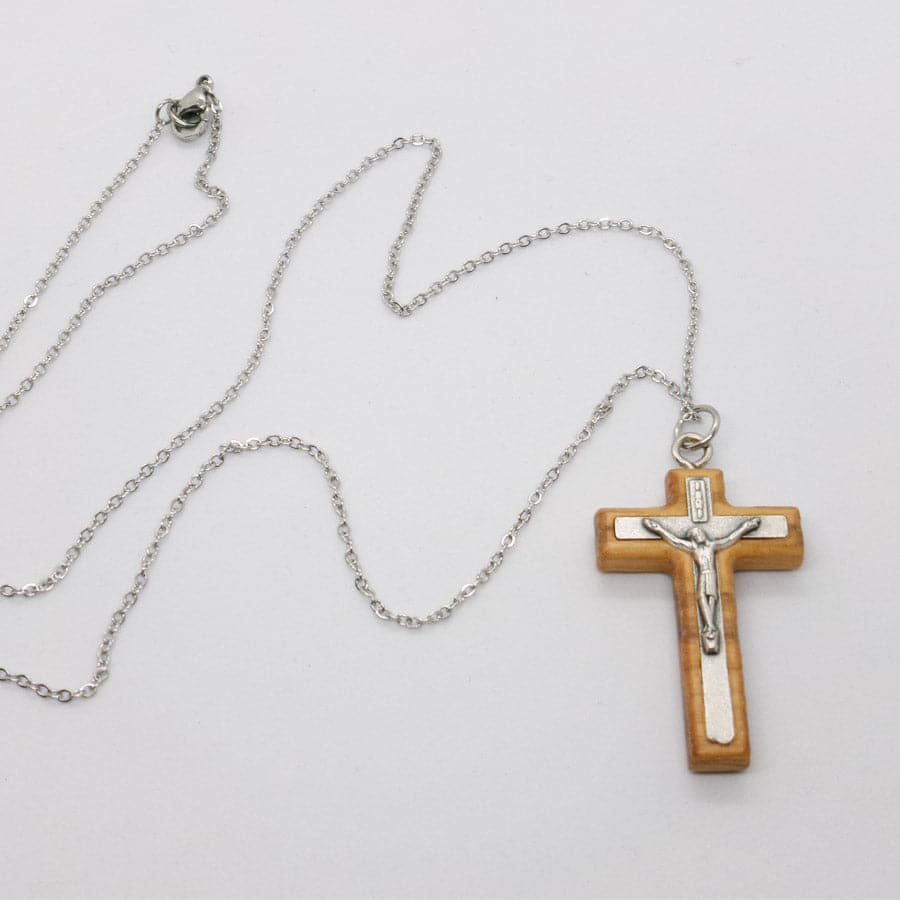 Kelly's Olive Wood and Metal Crucifix Necklace