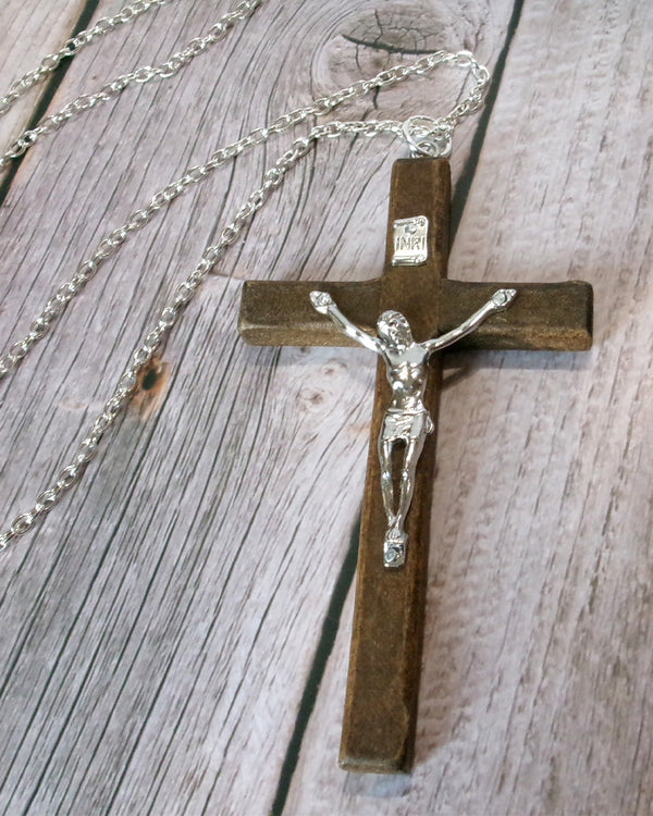 Kelly's Simple Large Wood Crucifix Necklace