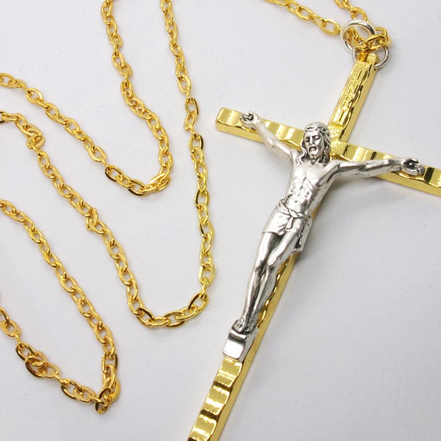 Kelly's XL Two-Tone Textured Crucifix Necklace