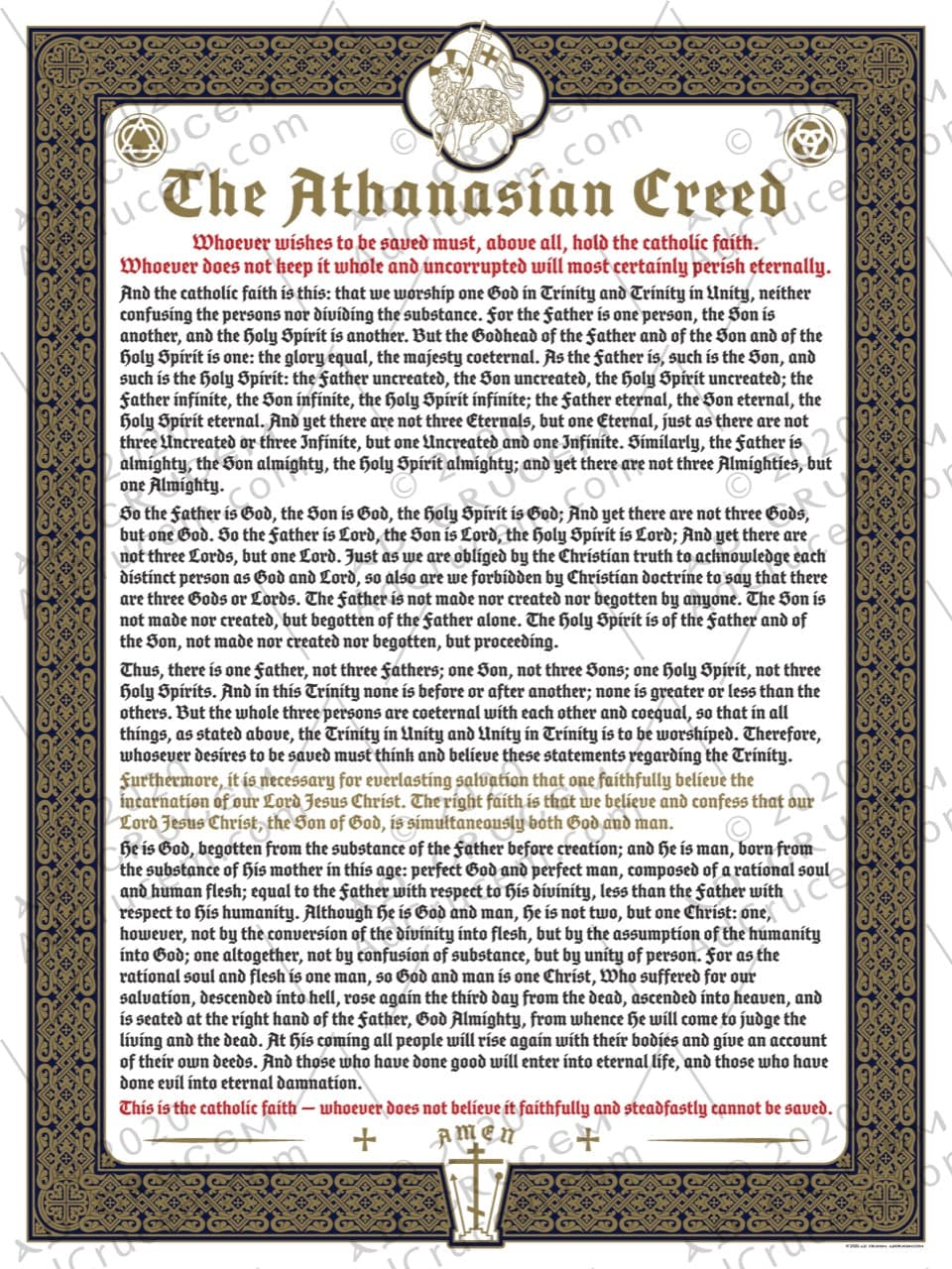 Ad Crucem - Athanasian Creed Poster