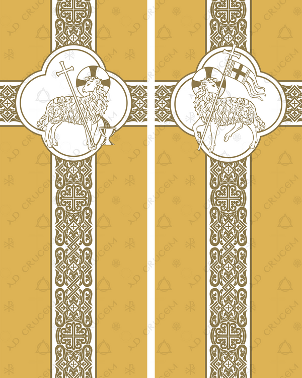 Ad Crucem Festival Banner Set in White and Gold - Agnus Dei Slain and Agnus Dei Victorious