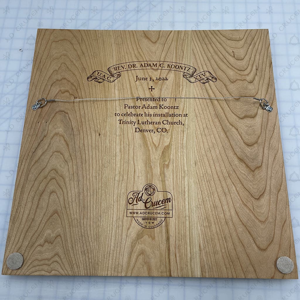 Ad Crucem Personalized Recognition Wood Plaque - Luther Rose OR Trinity Symbol