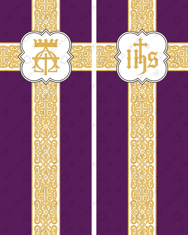 Ad Crucem Lenten Banner Set in Violet - Crown Alpha Omega and IHS