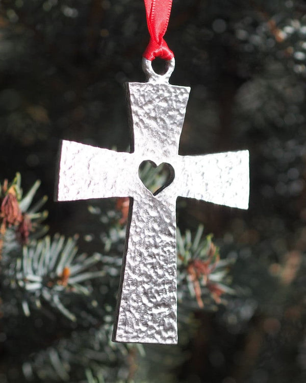 Ad Crucem Pewter Cross Ornament with Heart