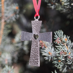 Ad Crucem Pewter Cross Ornament with Heart