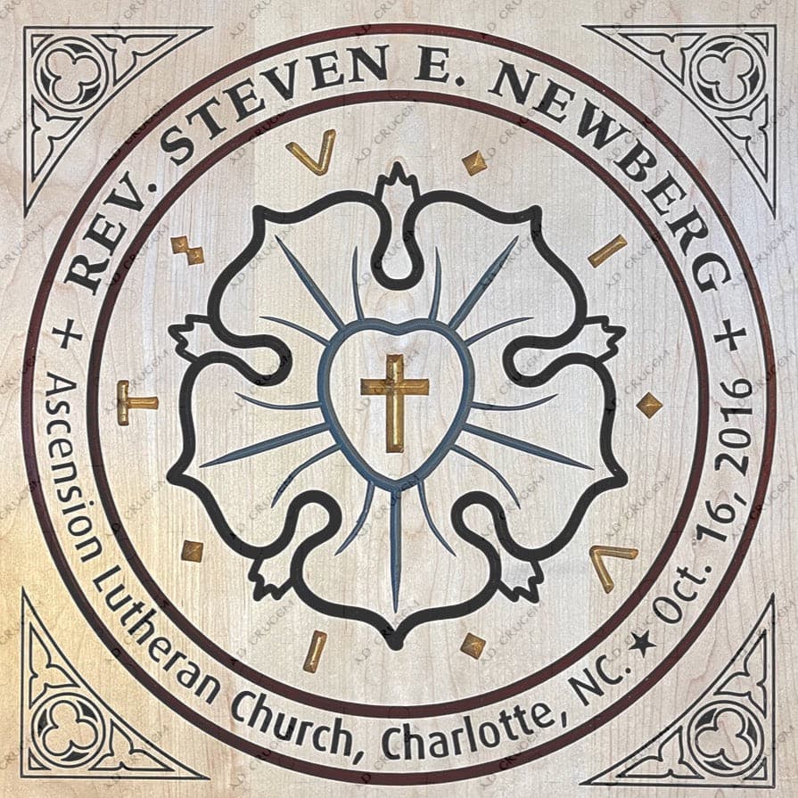 Ad Crucem Personalized Recognition Wood Plaque - Luther Rose OR Trinity Symbol