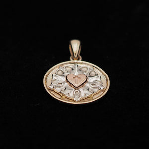 St Thomas Tri-Color 10k Gold Luther Rose Pendant