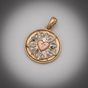 St Thomas Tri-Color 10k Gold Luther Rose Pendant