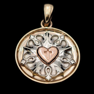 St Thomas Tri-Color 10k Gold Luther Rose Pendant