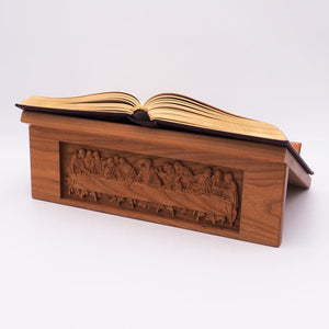 Handwerks 3D Engraved Altar Bible or Missal Stand in Solid Cherry Wood