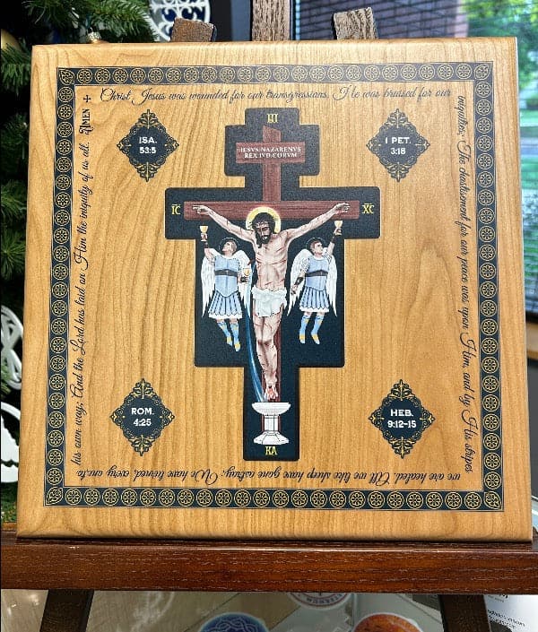 Ad Crucem Crucifix Icon Square on Wood