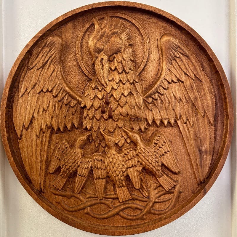 Ad Crucem 3D Pelican in Her Piety Carved Plaque