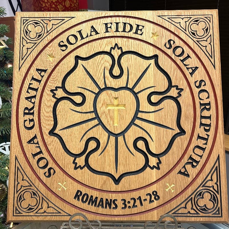 Ad Crucem 22"x22" Solid White Oak Luther Rose Plaque