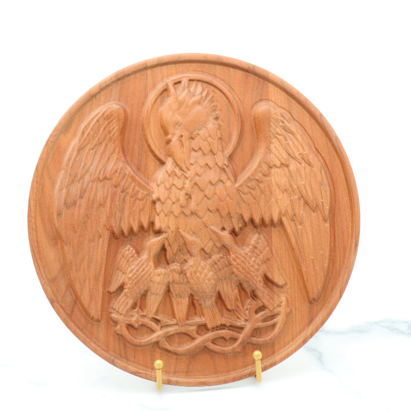 Ad Crucem 3D Pelican in Her Piety Carved Plaque