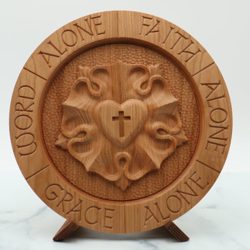 Ad Crucem Round 3D Luther Rose and Solas Plaque