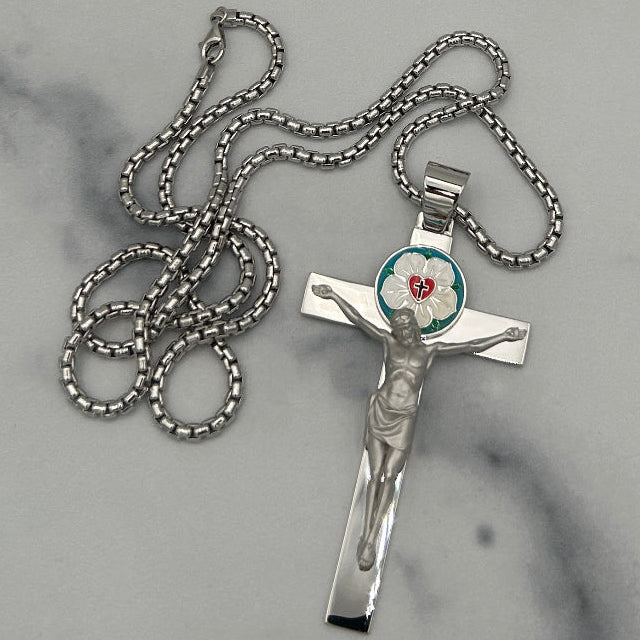 Ad Crucem Sterling Silver Luther Rose Crucifix