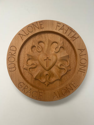 Ad Crucem Round 3D Luther Rose and Solas Plaque