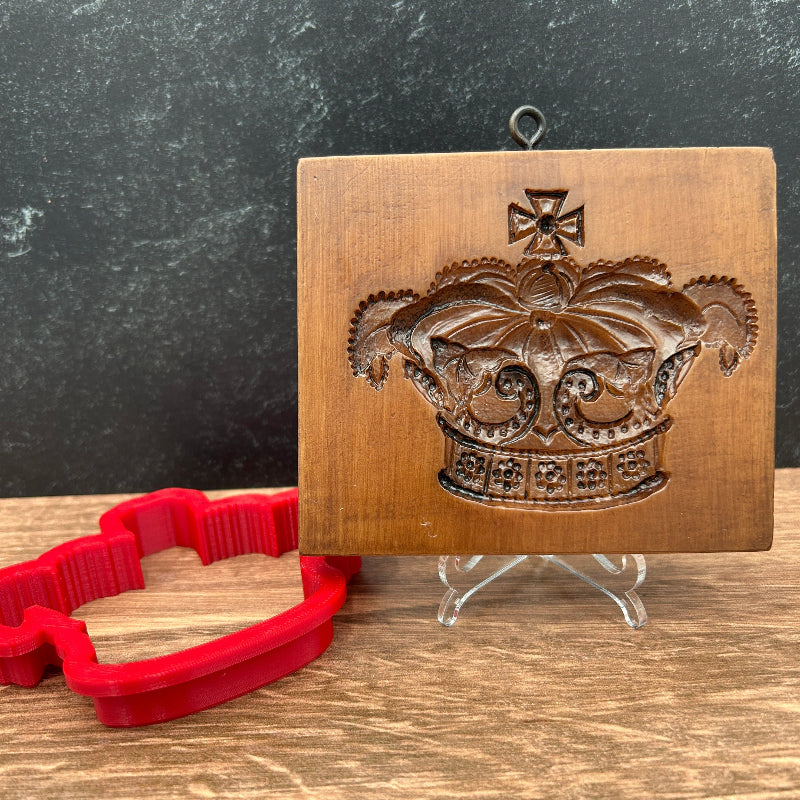 Royal Crown Springerle Cookie Mold with matching Red Cookie Cutter