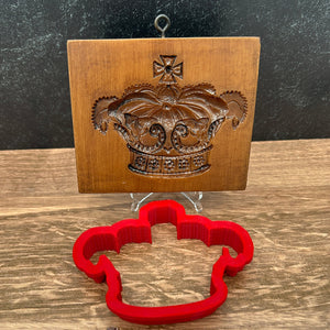 Royal Crown Springerle Cookie Mold with matching Red Cookie Cutter