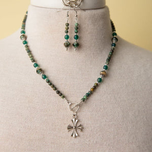 Jennifer’s African Turquoise and Czech glass cross necklace and earring set