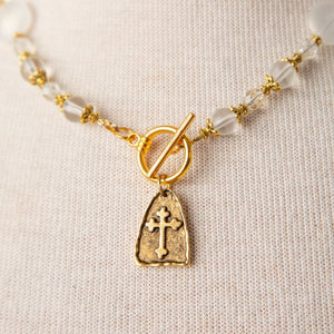 Jennifer’s Czech Glass Golden Cross necklace