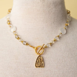Jennifer’s Czech Glass Golden Cross necklace