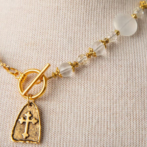Jennifer’s Czech Glass Golden Cross necklace
