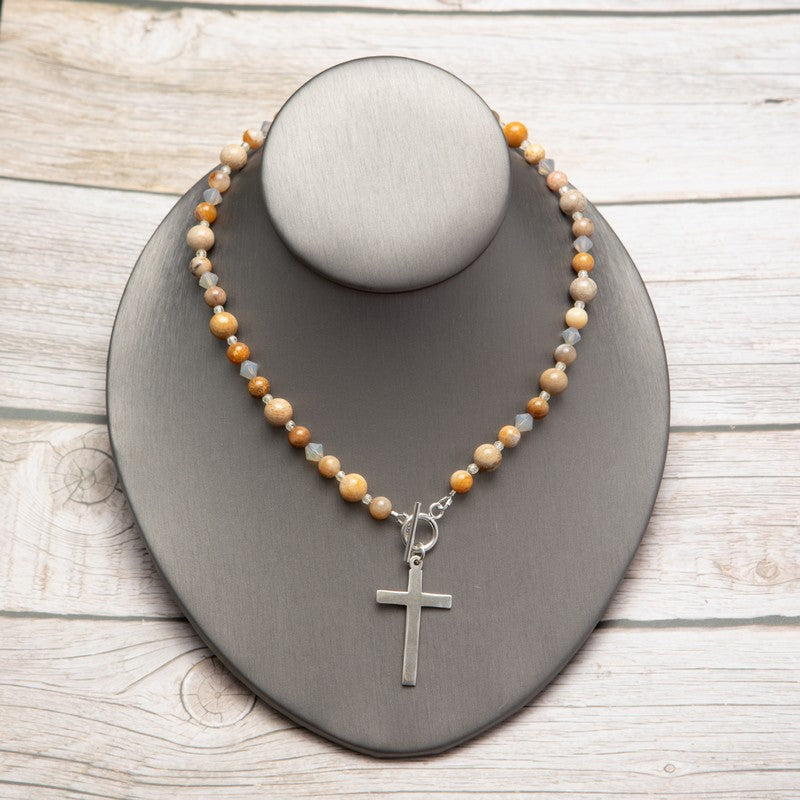 Jennifer's Fossil Coral Sterling Silver Cross Necklace