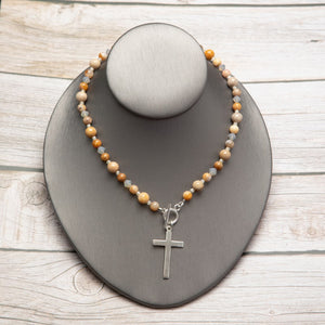 Jennifer's Fossil Coral Sterling Silver Cross Necklace