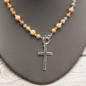 Jennifer's Fossil Coral Sterling Silver Cross Necklace