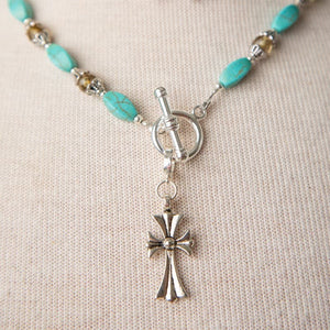 Jennifer’s Magnesite and Czech glass cross necklace and earring set