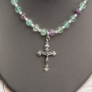 Jennifer’s Adjustable Fluorite Crucifix Necklace