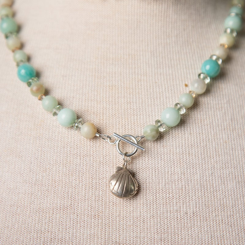 Jennifer's Amazonite, Crystal, and Silver Shell Necklace and Earring Set