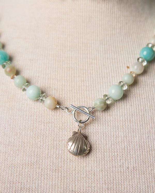 Jennifer's Amazonite, Crystal, and Silver Shell Necklace and Earring Set