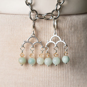 Jennifer's Amazonite, Crystal, and Silver Shell Necklace and Earring Set