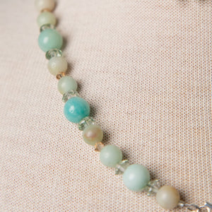 Jennifer's Amazonite, Crystal, and Silver Shell Necklace and Earring Set
