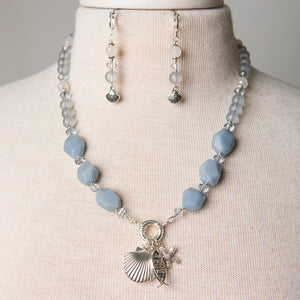 Jennifer's Angelite Shell Locket Necklace and Earring Set